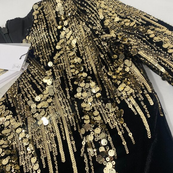 Nadine Merabi Katarina Black Gold Sequin Jumpsuit S/M NWT $545 - Picture 11 of 13